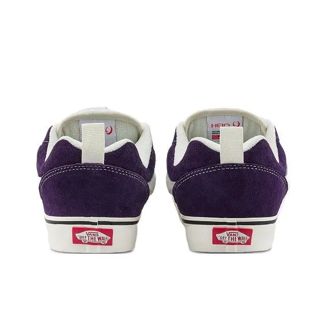 Vans Knu Skool sneakers, purple suede heels with Vans label on white midsoles