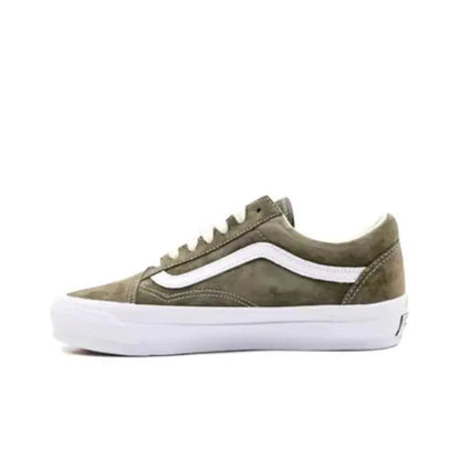 Vans Old Skool low-top skate shoes in olive suede with white midsole and side stripe