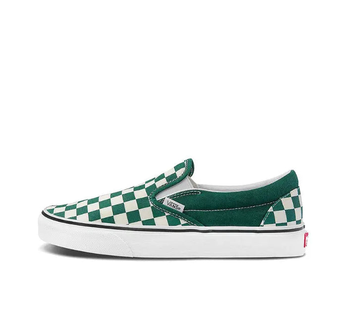 Vans Slip-On sneakers, green and white checkerboard canvas, white rubber sole