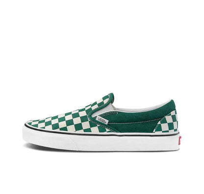 Vans Slip-On sneakers, green and white checkerboard canvas, white rubber sole