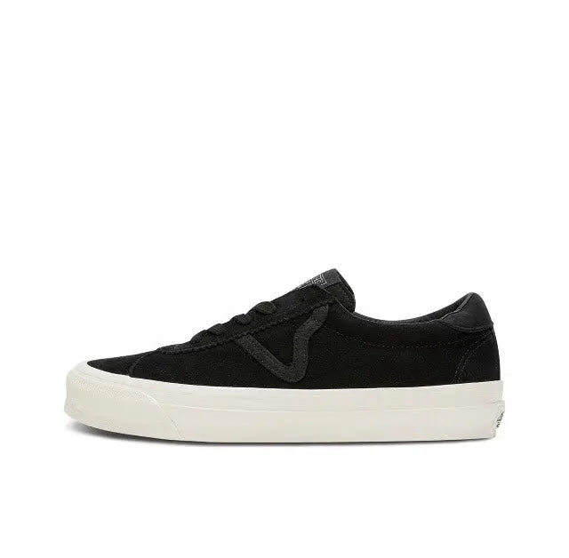 Vans Vault OG Epoch LX low-top sneakers, black suede side view with white rubber sole