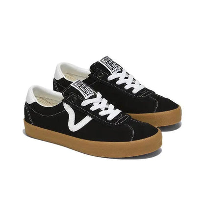 Vans Vault OG Sport Low sneakers, black with white V panels and gum rubber sole pair