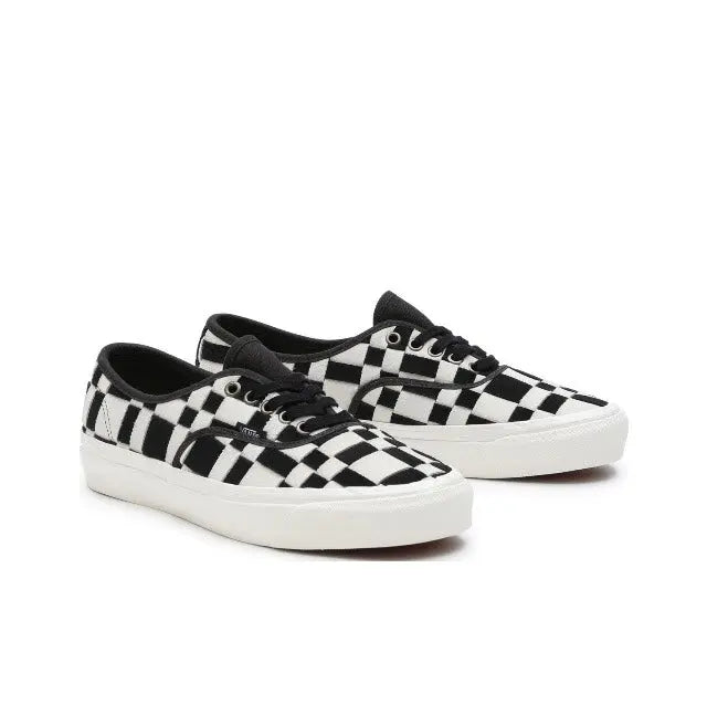 Vans checkerboard lace-up sneakers, white and black uppers with white rubber sole