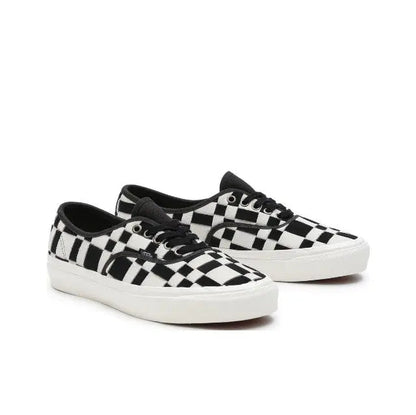 Vans checkerboard lace-up sneakers, white and black uppers with white rubber sole