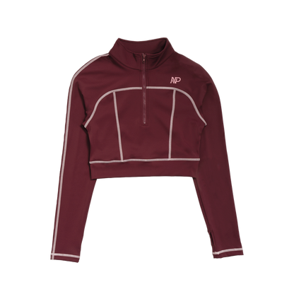 Women's Zip Crop Top - Merlot