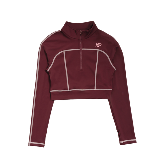 Women's Zip Crop Top - Merlot