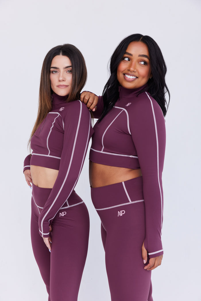 Women's Zip Crop Top - Merlot