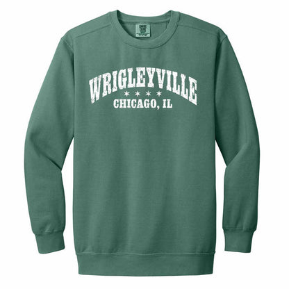 Wrigleyville Neighborhood Chicago Stars Light Green Crewneck Sweatshirt